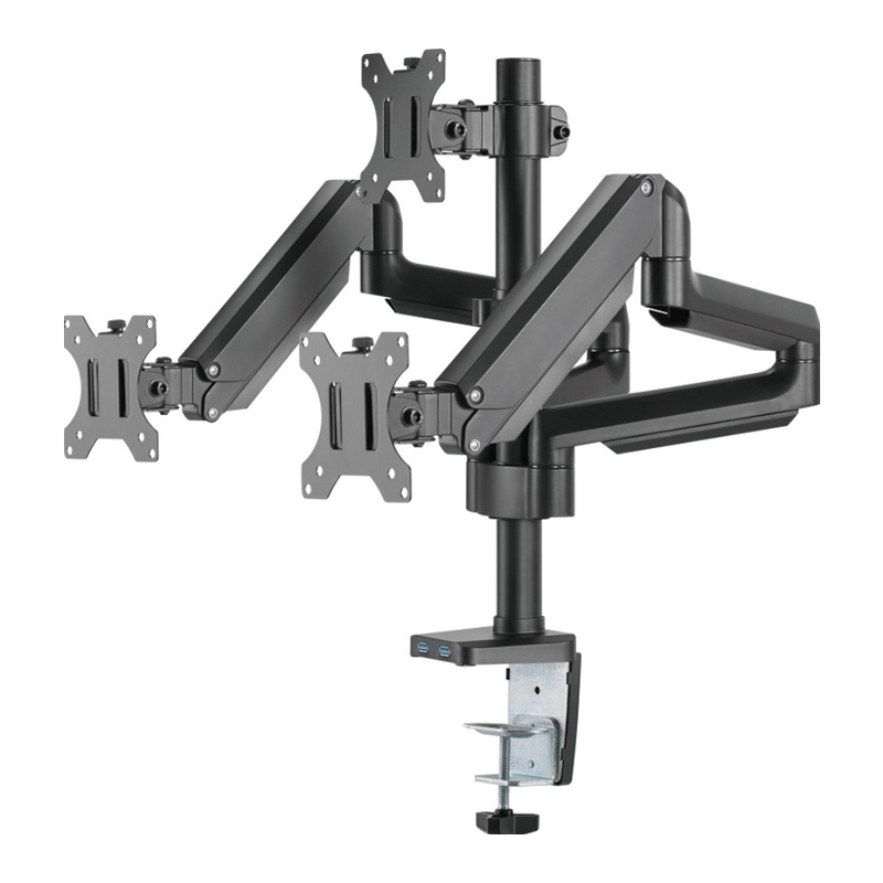 Twisted Minds Premium Triple Monitors Aluminum Pole Mounted Gas Spring Monitor Arm With USB Ports