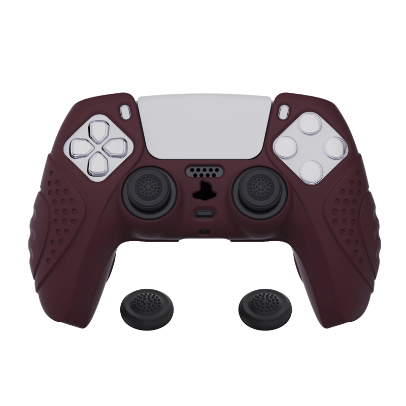 PlayVital Guardian Edition Wine Red Ergonomic Soft Anti-slip Controller Silicone Case Cover, Rubber Protector Skins with Black Joystick Caps for PS5 Controller - YHPF011