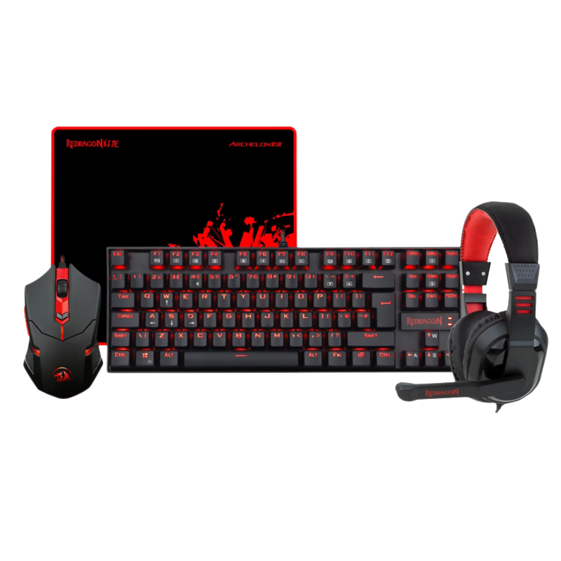 Redragon K552-BB Gaming Keyboard and Mouse, Large Mouse Pad, PC Gaming Headset with Microphone Combo 87 Key Mechanical Keyboard with Blue Switches for Windows PC Games-Keyboard Mouse Pad Head