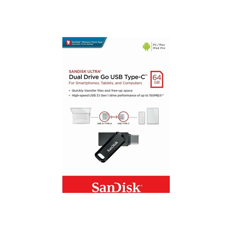 SanDisk Ultra Dual Drive Go USB Type-C Flash Drive 64GB