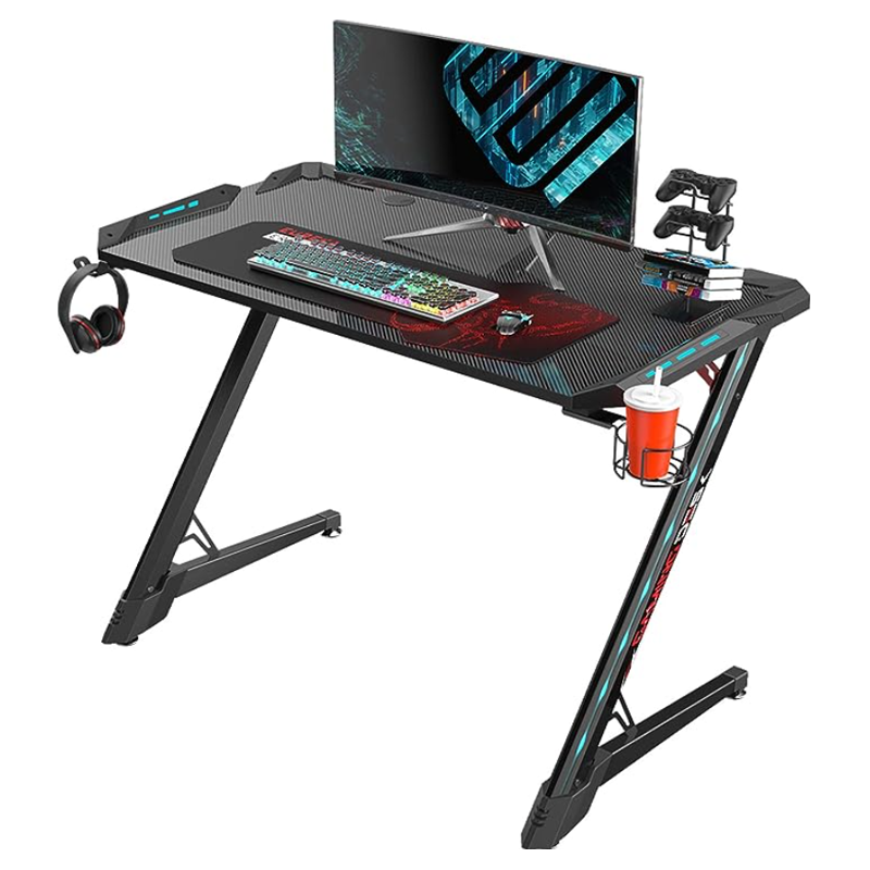 EUreka Ergonomic Z1S-Pro Gaming Desk 44.5" Z Shaped Gaming Desk Office Pc Computer Gamer Desks Pro Rgb Led Lights With Drink Holder Headphone Hook And Mouse Pad