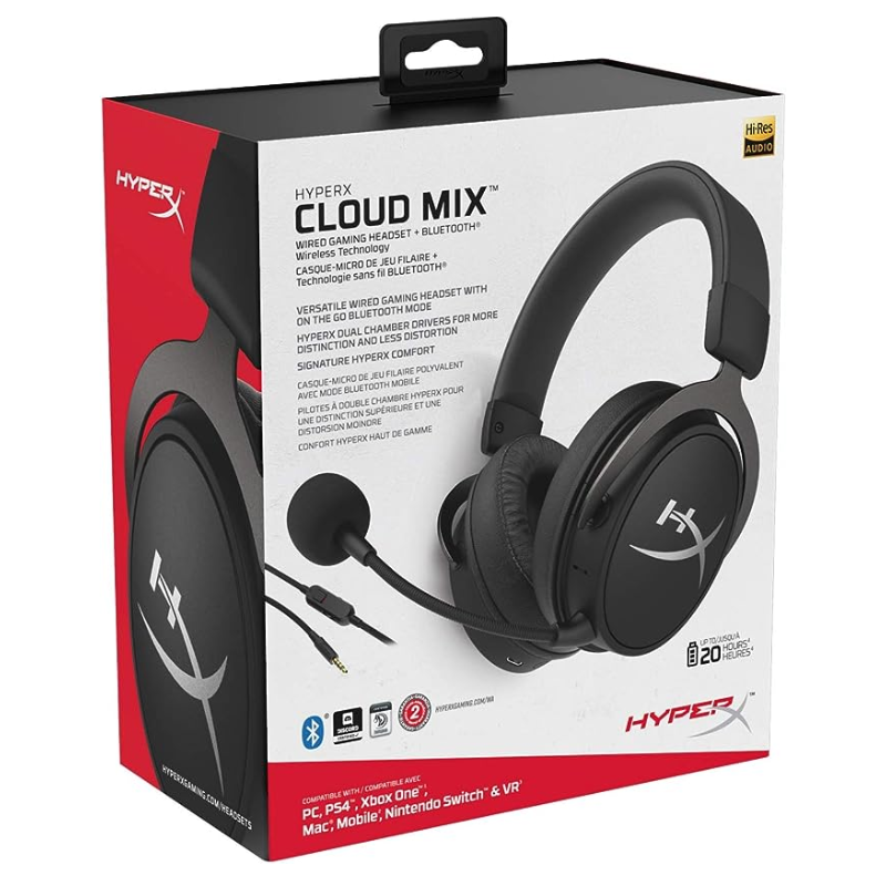 HyperX Cloud MIX - Wired Gaming Headset + Bluetooth, Game and Go, Detachable Microphone, Signature HyperX Comfort, Lightweight, Multi Platform Compatible - Black