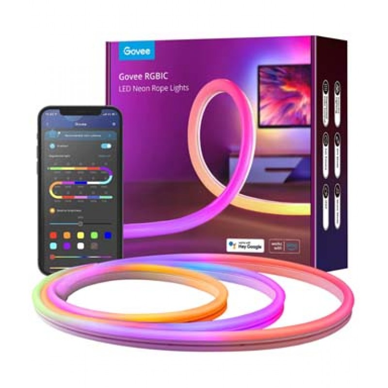 Govee Neon Rope Light, RGBIC Rope Lights with Music Sync, DIY Design and Lighting, Works with Alexa, Google Assistant, 10ft LED Strip Lights for Bedroom, Living Room, Gaming Decor